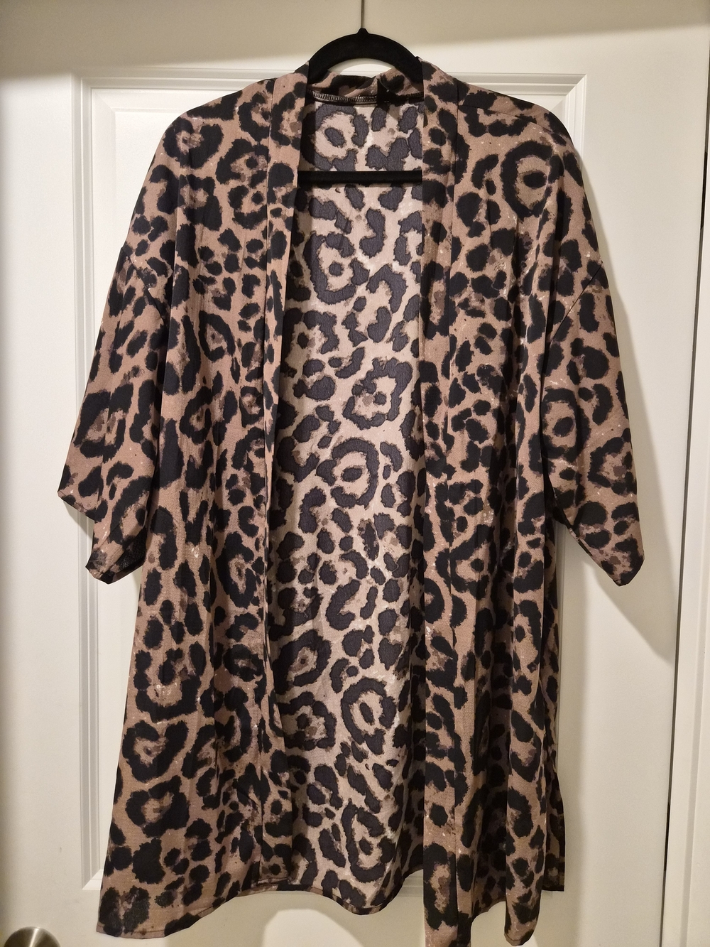 SHEIN Taupe and Black Leopard Print Kimono Shrug